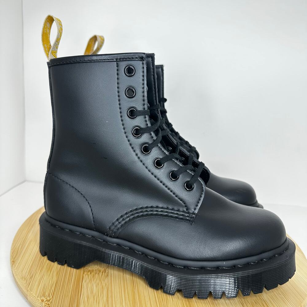 Dr. Martens 1460 Bex Mono Vegan Leather Lace Up Black Boots Combat Moto Size 6